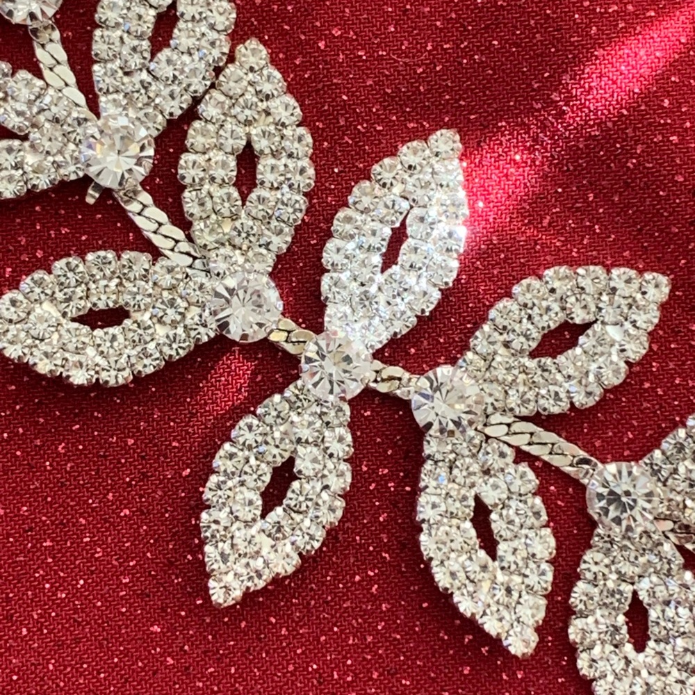 Silver Double Leaf Pattern Crystal Wedding Belt - image 3